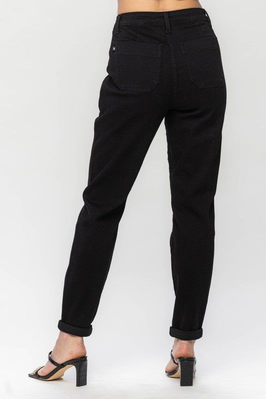 Judy Blue - High Waisted Jet Black Double Roll Cuff Jogger