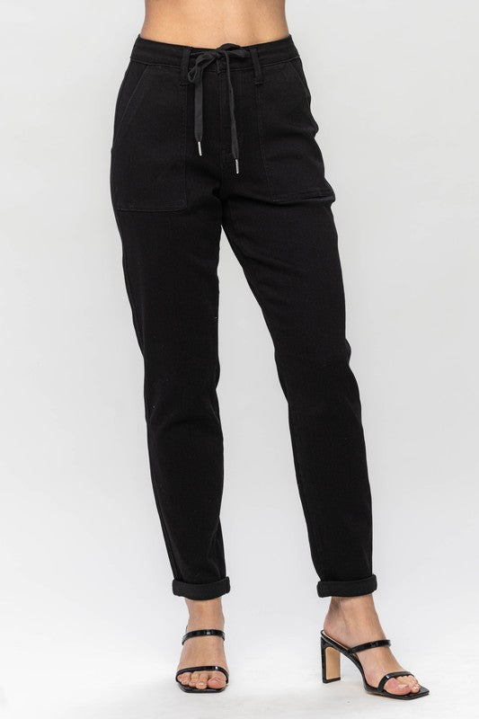 Judy Blue - High Waisted Jet Black Double Roll Cuff Jogger