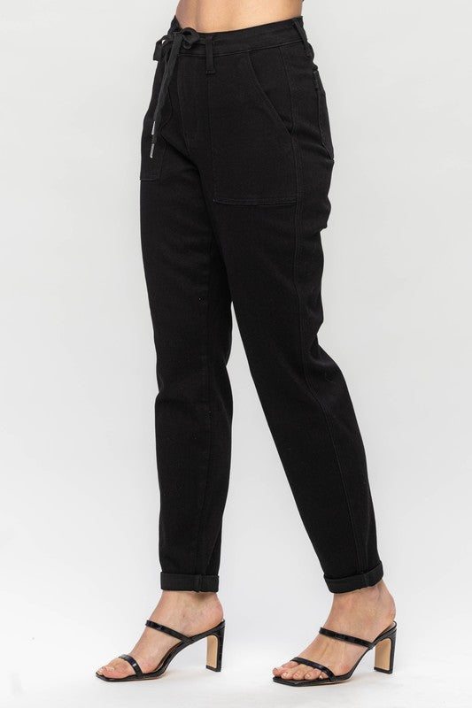 Judy Blue - High Waisted Jet Black Double Roll Cuff Jogger