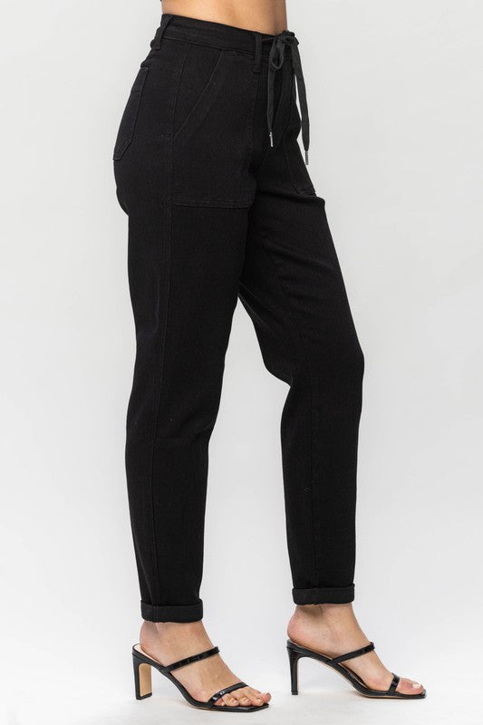 Judy Blue - High Waisted Jet Black Double Roll Cuff Jogger