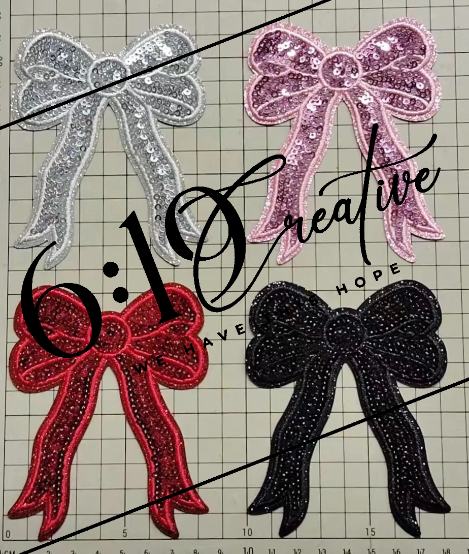 Mini Bow Sequin Iron On Patches (Set of 2) Black - PRE ORDER