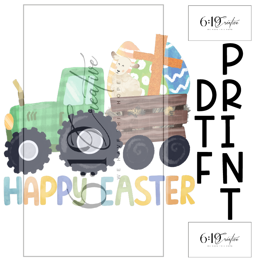 Happy Easter Tractor Sublimation Print