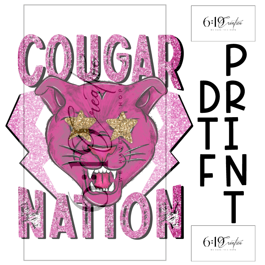 Pink Cougar Nation Mascot DTF Print