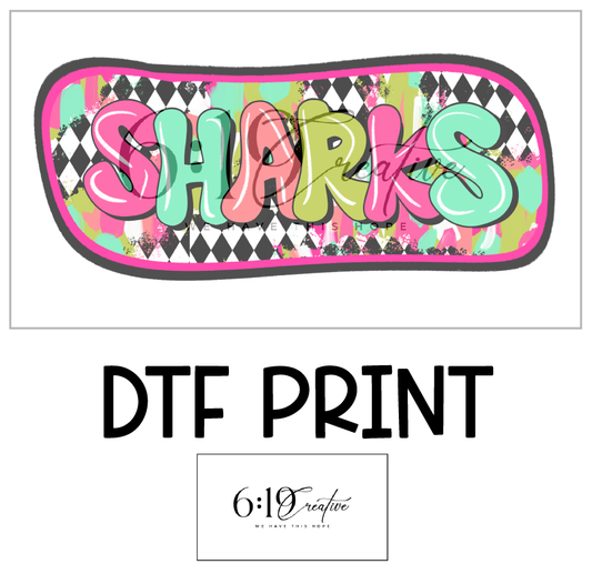 Sharks Bright Brush Strokes DTF Print