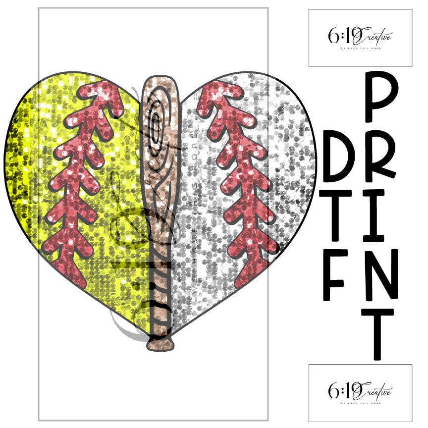 Softball/Baseball Heart Sublimation Print