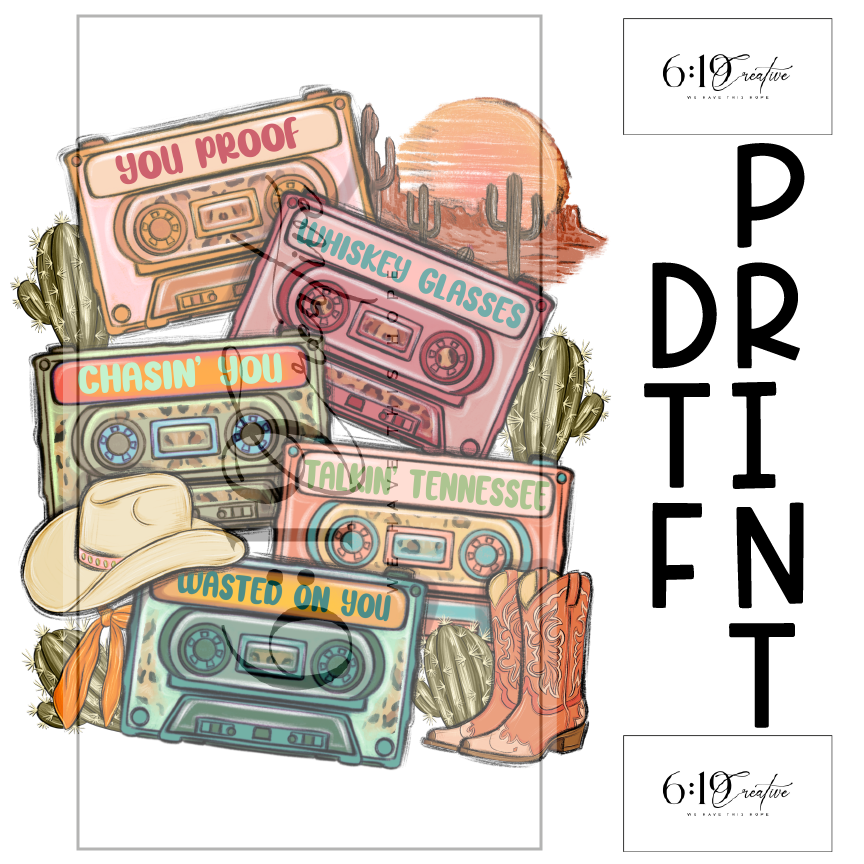 Western Cassettes DTF Print